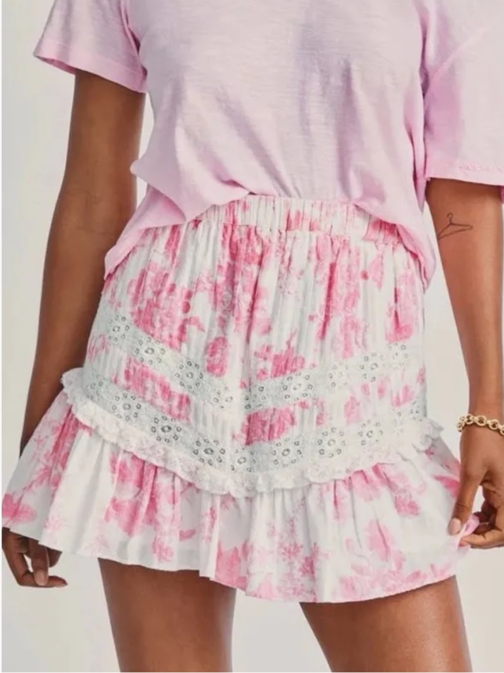 SALE LOVESHACKFANCY Cove Cotton Pink Cream Mini Skirt